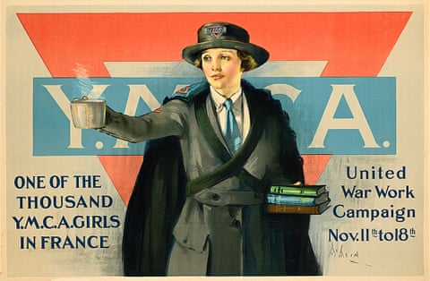 A colorful poster showing a woman holding a cup and a stack of books