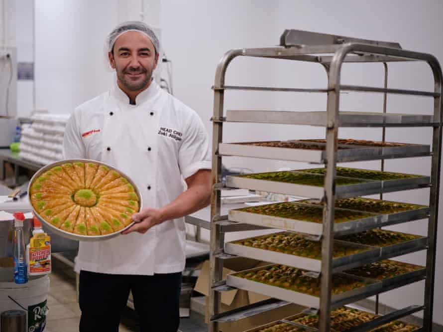 Zeki Atilgan, owner and chef of Gaziantep Sweets, prepares his baklava