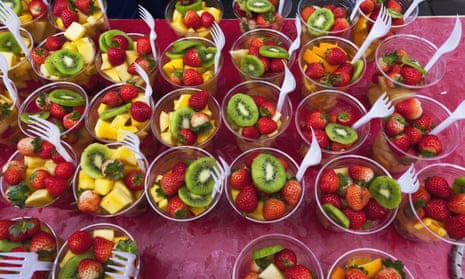 Colourful fruit cups at a juice market stall. Similar bans are in place in Scotland and Wales. The ban will reportedly not include purchases made in shops