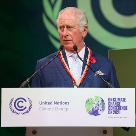 King Charles speaking at a lectern during Cop26 in Glasgow