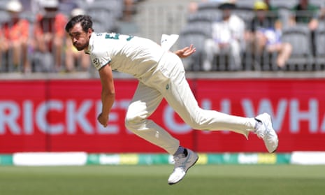 Mitchell Starc bowls on Day 2 of the first Test against Pakistan.