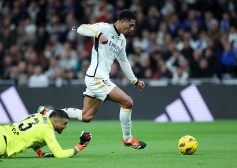 Real Madrid's Jude Bellingham scores their second goal.