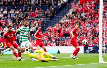 Celtic goalkeeper Kasper Schmeichel turns the ball into his own net for an own goal