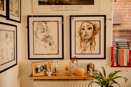 A wall of Aimee’s self-portraits in her family home