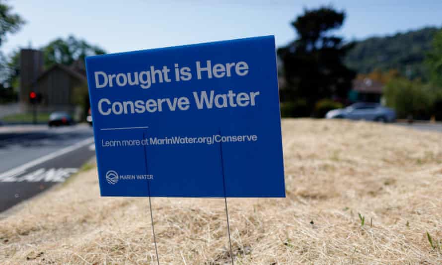 A neighborhood sign in San Anselmo, California. State residents are being urged to conserve water.