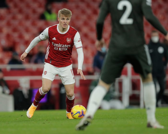Arsenal’s Martin Odegaard surges forward.