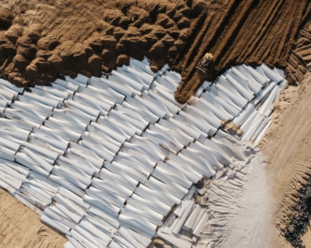 Pieces of wind turbine blades are buried in the Casper regional landfill in Wyoming, US.