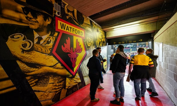 Watford fans inside the concourse of the Elton John Stand. 