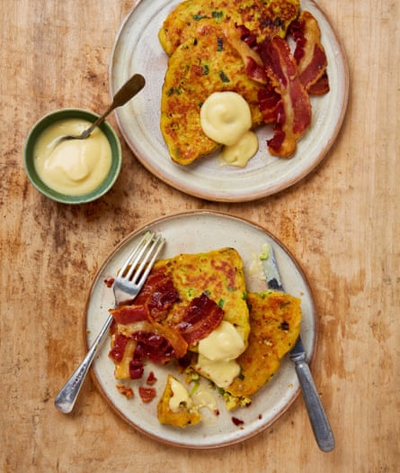 Yotam Ottolenghi’s curried potato farls with bacon and apple mustard.