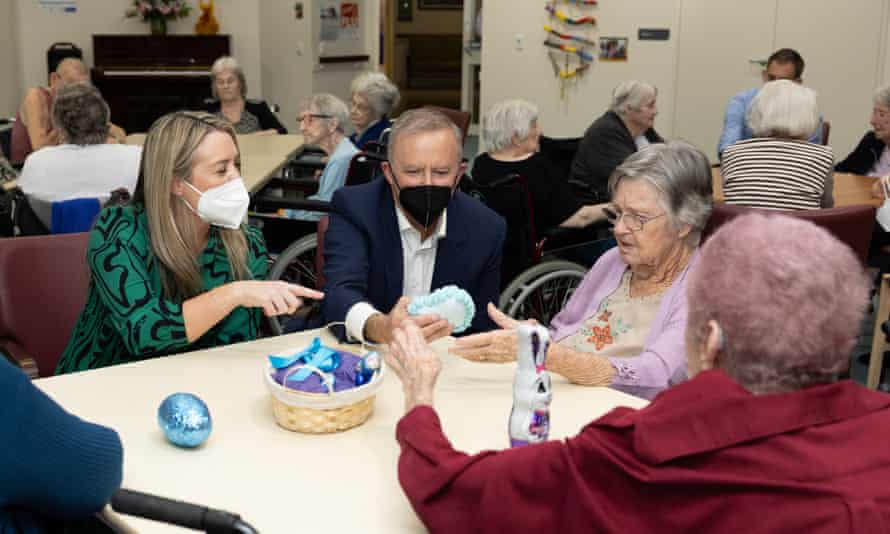 Anthony Albanese and partner Jodie Haydon visit Fairways aged care in Bundaberg, Queensland