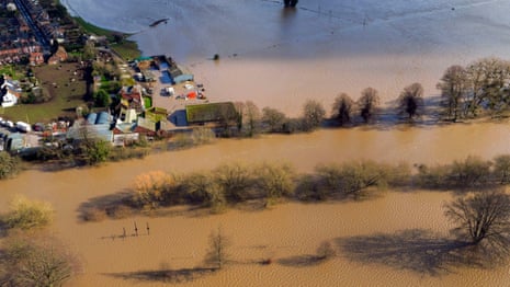 Storm Dennis: aerial footage shows scale of flooding in Hereford – video