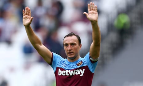 Mark Noble salutes the West Ham fans after a typically combative display helped his side defeat Manchester United 2-0 at the London Stadium on Sunday.