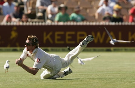 Paul Collingwood makes a catch in the Ashes in 2006.