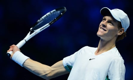 Jannik Sinner celebrates after his semi-final victory over Russian Daniil Medvedev