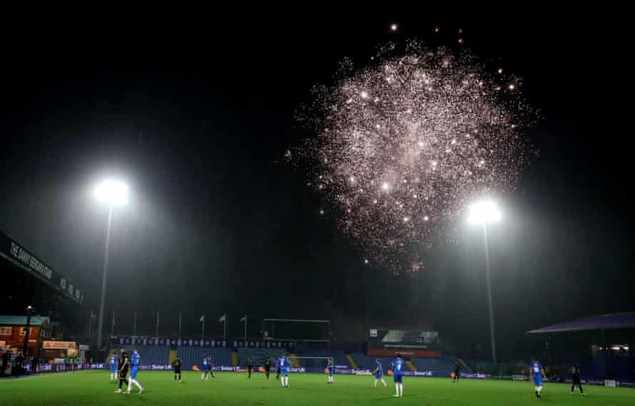 The match was momentarily stopped by fireworks.