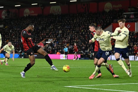 Antoine Semenyo has an effort on goal for Bournemouth.