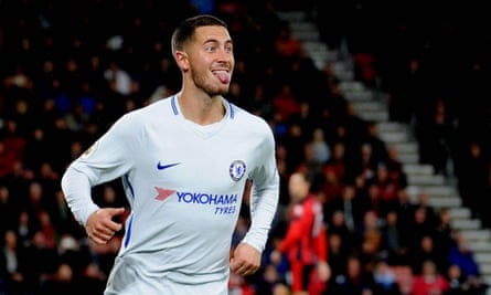 Eden Hazard, back after an ankle injury, celebrates scoring Chelsea’s goal in the 1-0 victory over Bournemouth.