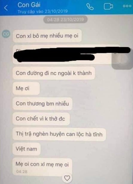 Captura de Ecrã da última mensagem enviada pela rapariga vietnamita