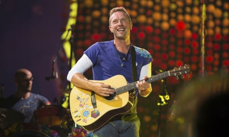 Chris Martin of Coldplay performing in New Jersey.