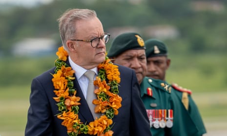 Anthony Albanese arrives in Papua New Guinea ahead of addressing the parliament on Thursday.