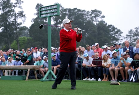 Jack Nicklaus hits his tee shot on the 1st tee at Augusta.