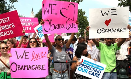 Obamacare supporters react to the US Supreme Court decision to uphold President Obama’s health care law, 28 June, 2012, Washington, DC.