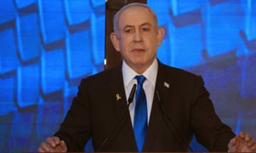 Benjamin Netanyahu at a ceremony at Jerusalem's Mount Herzl military cemetery on 13 May 2024.