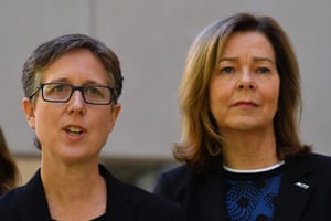 Sally McManus, right, at a press conference on Wednesday