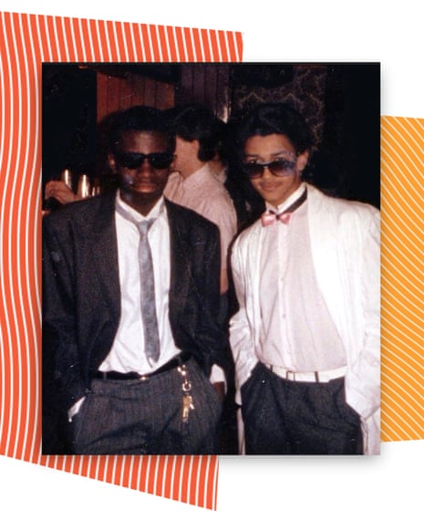 A young Maurice Mcleod in skinny tie and jacket, with a similarly sharp-dressed friend