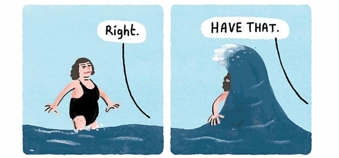 Stephen Collins cartoon on sea water swimming.