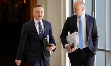 Chris Bowen (left) is seen at the energy ministers’ meeting with NSW’s Matt Kean