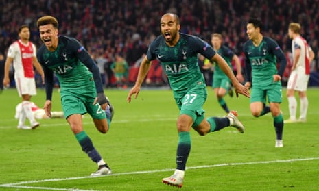 Lucas Moura celebrates after scoring the decisive goal for Spurs.