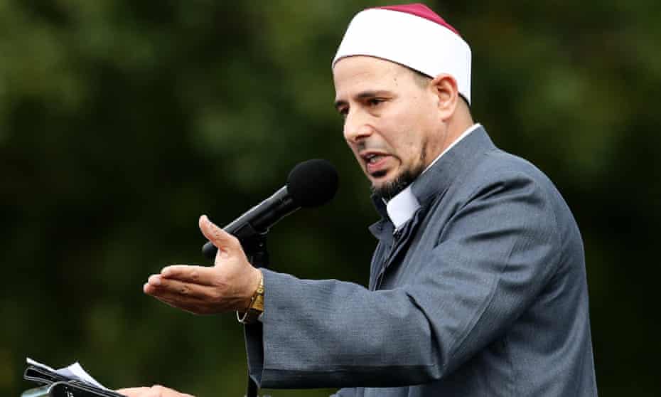 Imam Gamal Fouda leads a prayer at Hagley Park, opposite Al Noor mosque in Christchurch, New Zealand, on Friday.