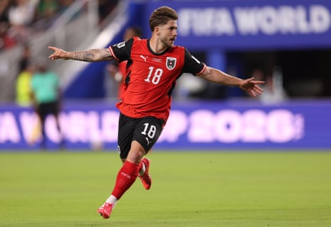 Romano Schmid of Austria celebrates scoring his team's first goal