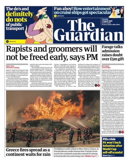 Front page of the Guardian 4 August 2026