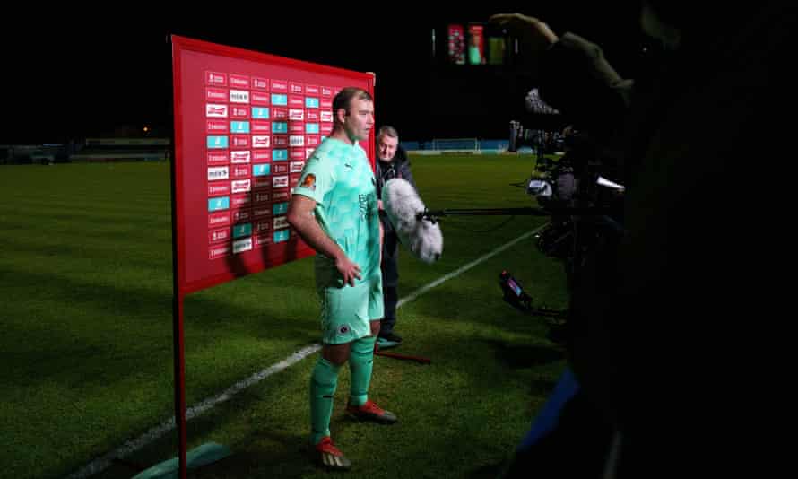 Boreham Wood’s Matt Rhead talks to BT Sport after their Cup win over Canvey Island in November 2020.