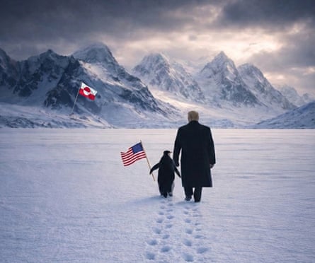 AI generated image of President Donal Trump with a penguin