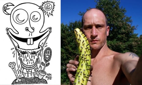US cartoonist Mike Diana, right, and one of his drawings.