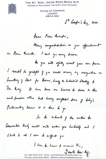 Jacob Rees-Mogg’s resignation letter.