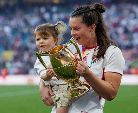 England’s Abbie Ward with her daughter and the World Cup