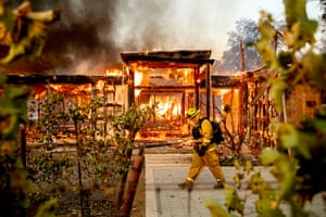The Kincade fire burns in Healdsburg, on 27 October 2019. Months after the fire, bookings are down in Guerneville.