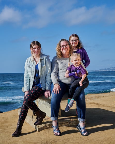 A portraits of Shana Thomas with her daughters, Mckenna, 13, Keely, 10 and Bridget, 6, in San Diego, California.