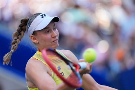 Kazakhstan's Elena Rybakina in action during her round of 16 match against Japan's Naomi Osaka.