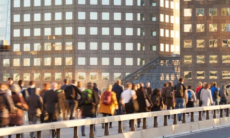 Commuters on London Bridge in London