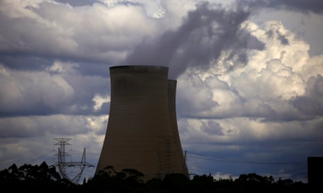 Storm clouds can be seen above the Bayswater coal-fired power station in New South Wales
