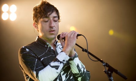Ed Droste of Grizzly Bear performs on stage during Falls Festival in Lorne, Australia.