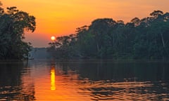 Sunset Reflection in Yasuni national park, The Amazon river basin, South America.