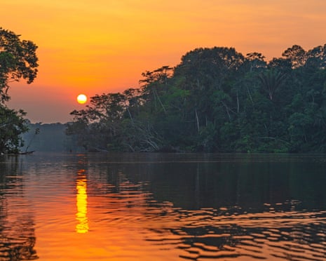 Sunset Reflection in Yasuni national park, The Amazon river basin, South America.