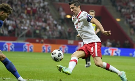 Robert Lewandowski attempts to create an opening for Poland during their draw against England.