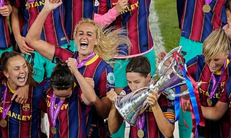 Barcelona celebrate after winning last season’s Champions League’s final against Chelsea.